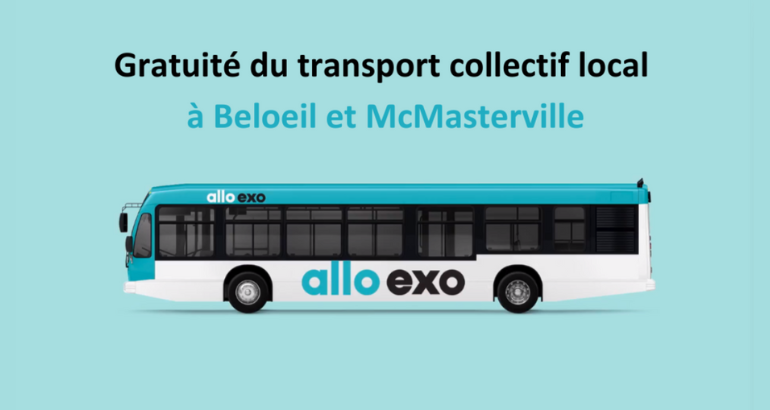 Poursuite de la gratuité du transport collectif sur l’ensemble du territoire de McMasterville et Beloeil jusqu’au 31 décembre 2023!