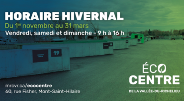 Changement d’horaire pour l’Écocentre régional