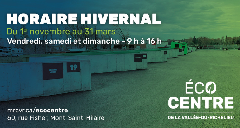 Changement d’horaire pour l’Écocentre régional