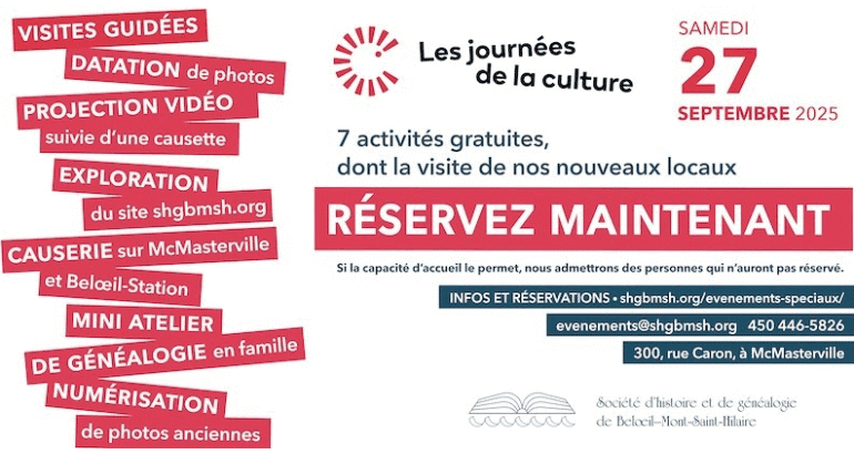 Découvrez la Société d’histoire et de généalogie à l’occasion des Journées de la culture!