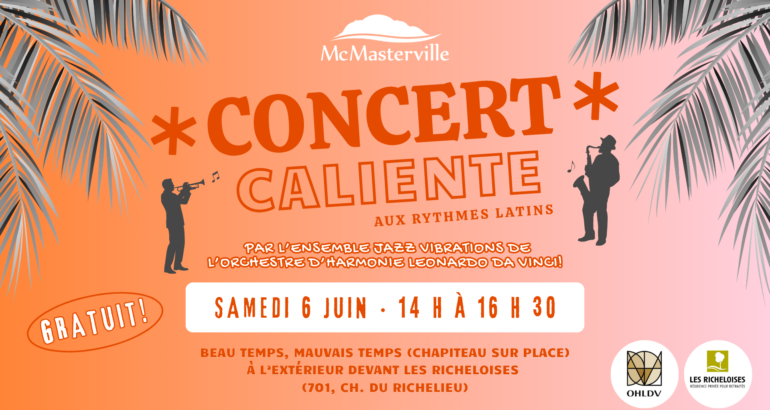 Concert extérieur gratuit à McMasterville avec l’Ensemble Jazz Vibrations de l’OHLDV!