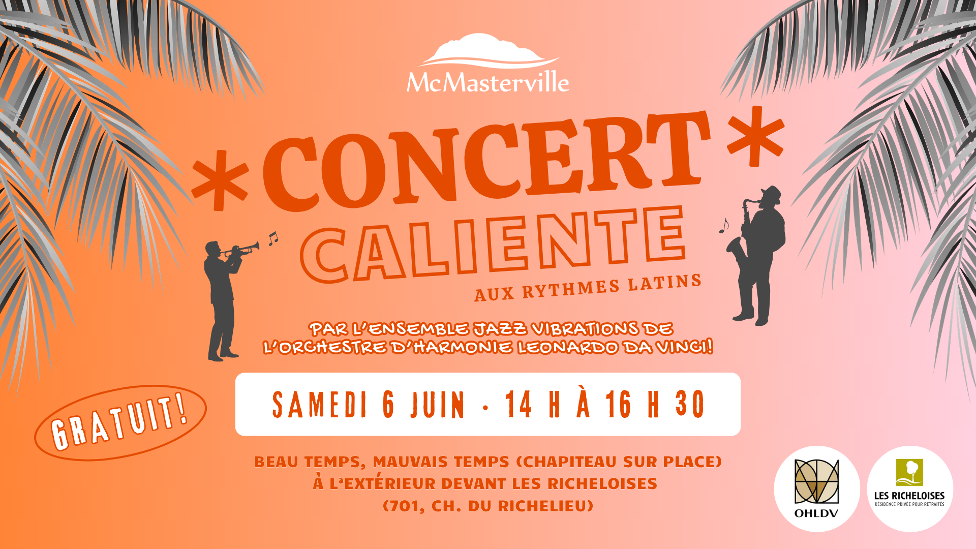 Concert extérieur gratuit à McMasterville avec l’Ensemble Jazz Vibrations de l’OHLDV!