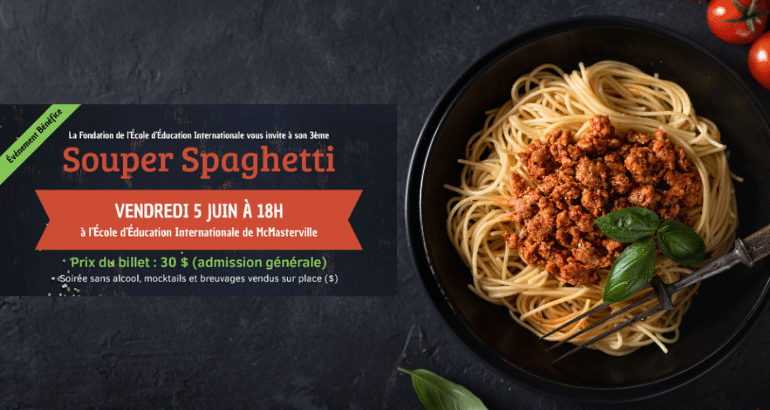 Participez à la troisième édition du souper spaghetti de la Fondation de l’École d’éducation internationale de McMasterville!