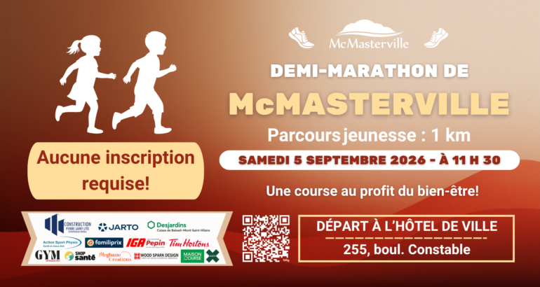 Demi-marathon de McMasterville – Un parcours jeunesse gratuit de 1 km!
